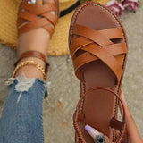 Modinzi Sandals Brown / 4 Women’s Crisscross Flat Sandals – Ankle Strap Slides