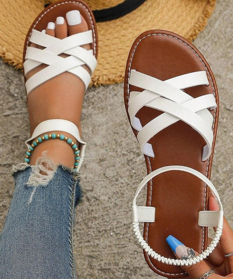 Modinzi Sandals Women’s Crisscross Flat Sandals – Ankle Strap Slides