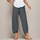 Modinzi Trousers Grey / 8 (S) Women’s Cropped Linen Trousers – Relaxed Fit Drawstring Ankle Pants