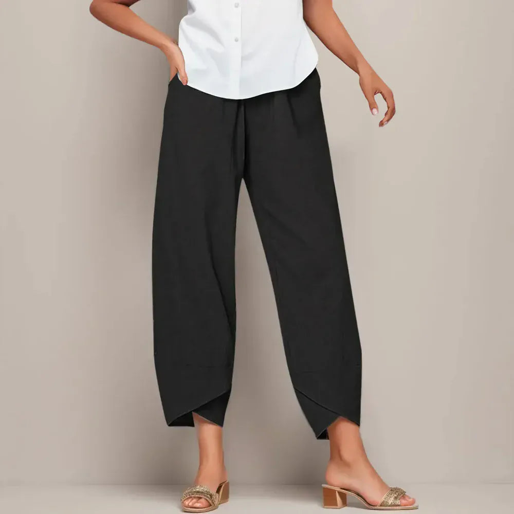 Modinzi Trousers Women’s Cropped Linen Trousers – Relaxed Fit Drawstring Ankle Pants