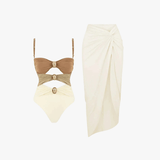 Modinzi swimwear Beige / 8 (S) Women’s Cutout Swimsuit with High-Waist Cover-Up Skirt