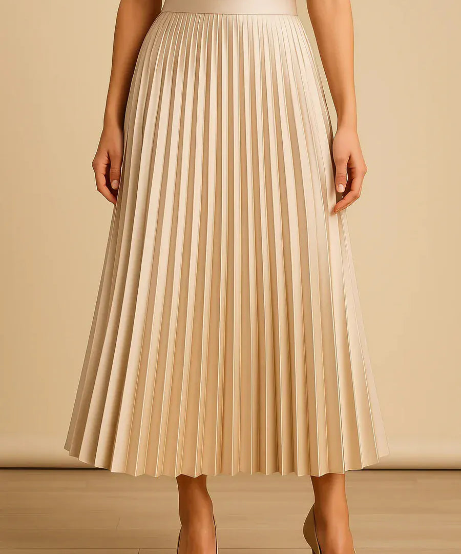 Modinzi skirt Beige / 8 (S) Women’s Elegant Pleated Midi Skirt – High Waist A-Line Flowing Skirt