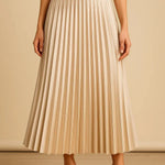Modinzi skirt Beige / 8 (S) Women’s Elegant Pleated Midi Skirt – High Waist A-Line Flowing Skirt