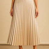 Modinzi skirt Beige / 8 (S) Women’s Elegant Pleated Midi Skirt – High Waist A-Line Flowing Skirt