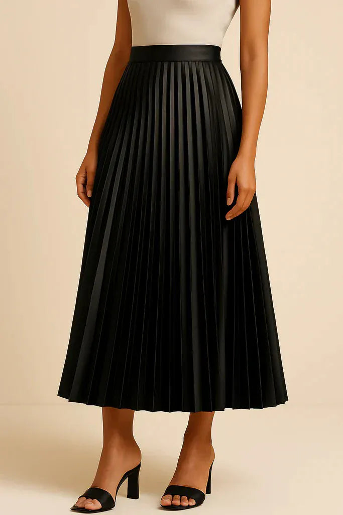 Modinzi skirt black / 8 (S) Women’s Elegant Pleated Midi Skirt – High Waist A-Line Flowing Skirt