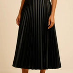 Modinzi skirt black / 8 (S) Women’s Elegant Pleated Midi Skirt – High Waist A-Line Flowing Skirt