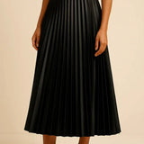 Modinzi skirt black / 8 (S) Women’s Elegant Pleated Midi Skirt – High Waist A-Line Flowing Skirt