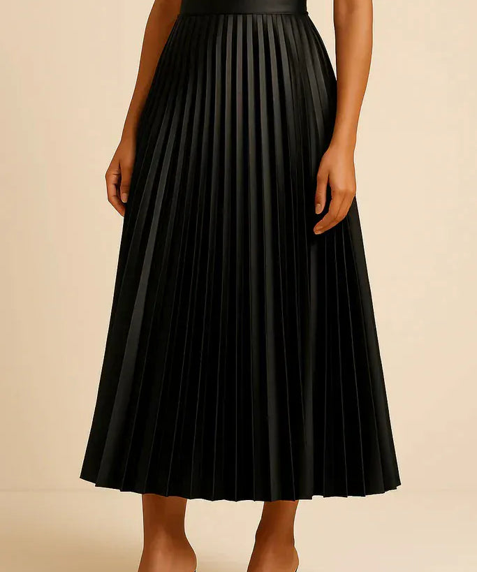 Modinzi skirt black / 8 (S) Women’s Elegant Pleated Midi Skirt – High Waist A-Line Flowing Skirt