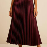 Modinzi skirt bordeaux / 8 (S) Women’s Elegant Pleated Midi Skirt – High Waist A-Line Flowing Skirt