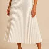 Modinzi skirt white / 8 (S) Women’s Elegant Pleated Midi Skirt – High Waist A-Line Flowing Skirt