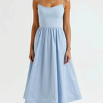 Modinzi Midi dress Blue / 8 (S) Women’s Elegant Spaghetti Strap Midi Dress – Flared Pleated A-Line Summer Dress