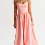 Modinzi Midi dress Pink / 8 (S) Women’s Elegant Spaghetti Strap Midi Dress – Flared Pleated A-Line Summer Dress