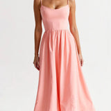 Modinzi Midi dress Pink / 8 (S) Women’s Elegant Spaghetti Strap Midi Dress – Flared Pleated A-Line Summer Dress