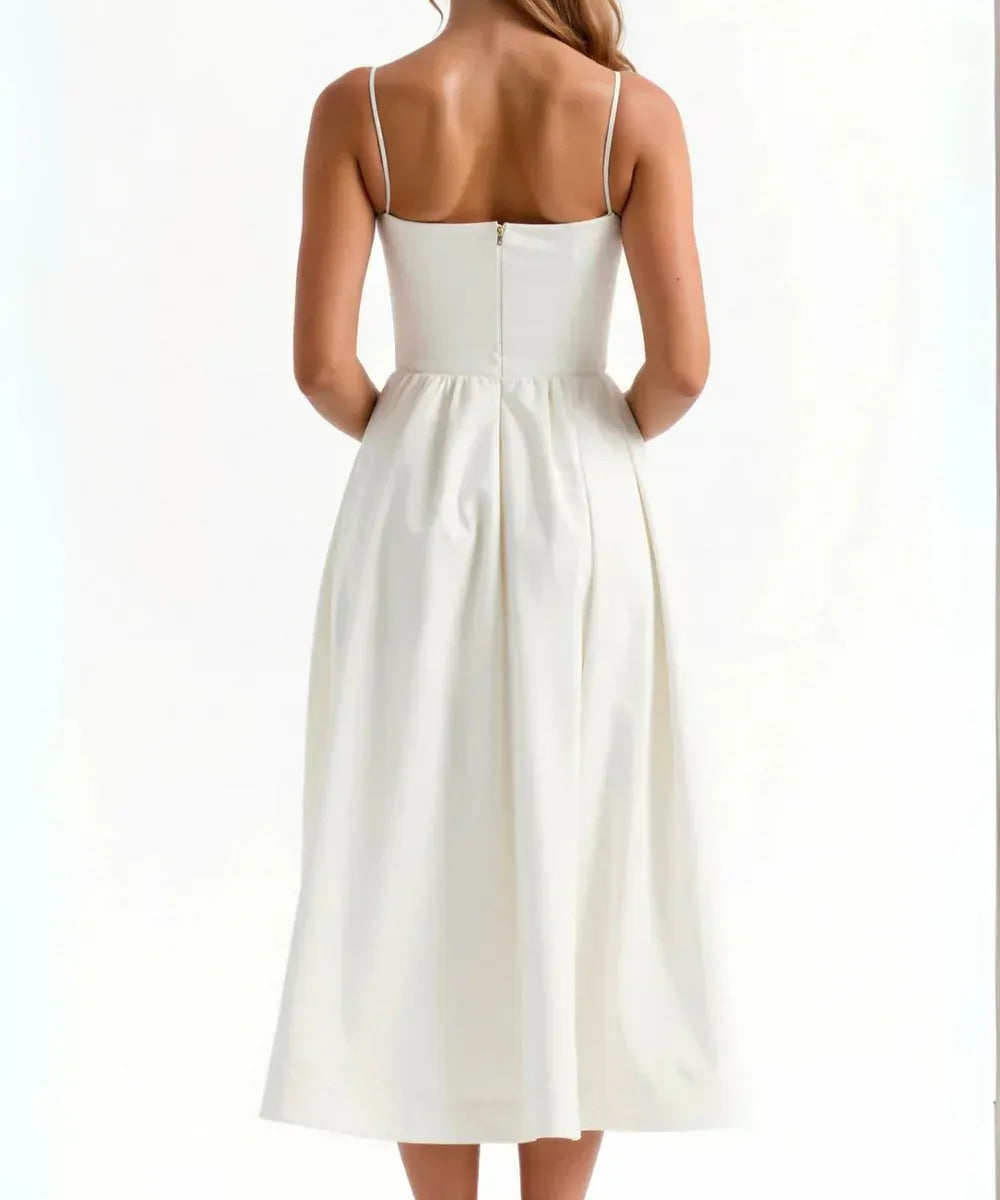 Modinzi Midi dress Women’s Elegant Spaghetti Strap Midi Dress – Flared Pleated A-Line Summer Dress