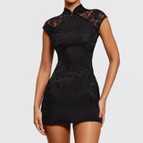 Modinzi Mini Dress Women’s Embroidered Lace Cheongsam Mini Dress – Elegant Evening Bodycon