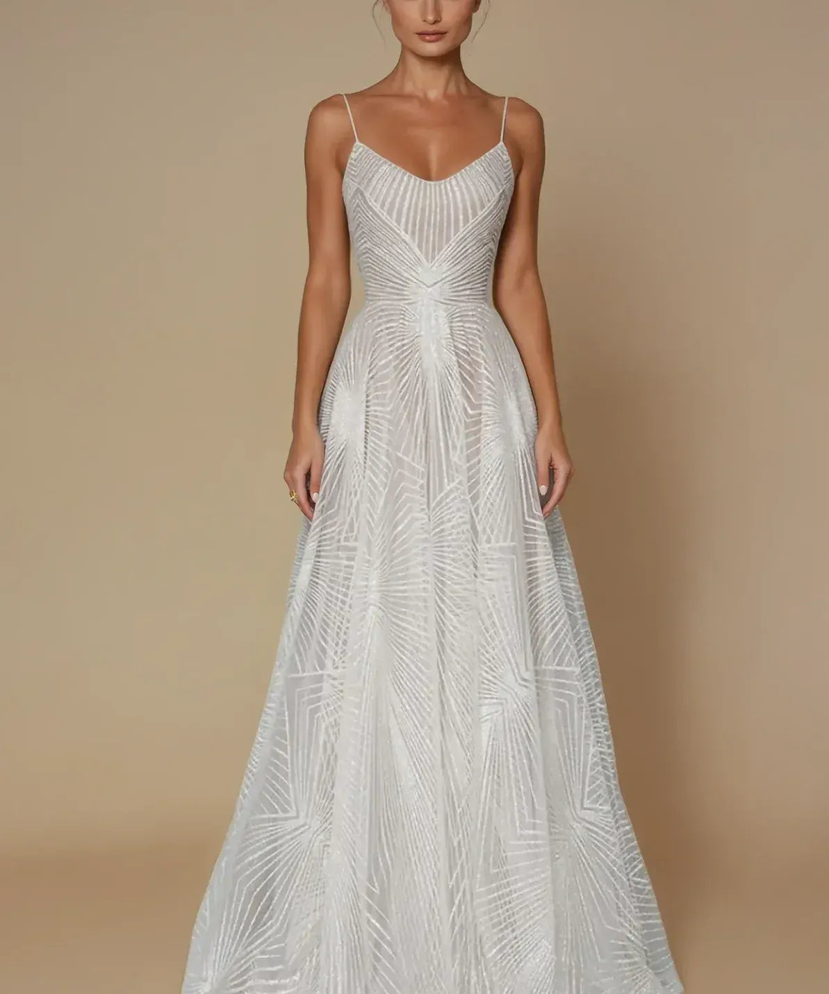 Modinzi Midi dress , maxi dress white Maxi / 8 (S) Women’s Evening Dress – Strappy A-Line with Sequin Detail