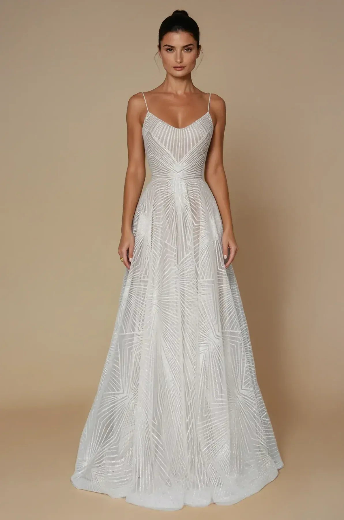 Modinzi Midi dress , maxi dress white Maxi / 8 (S) Women’s Evening Dress – Strappy A-Line with Sequin Detail