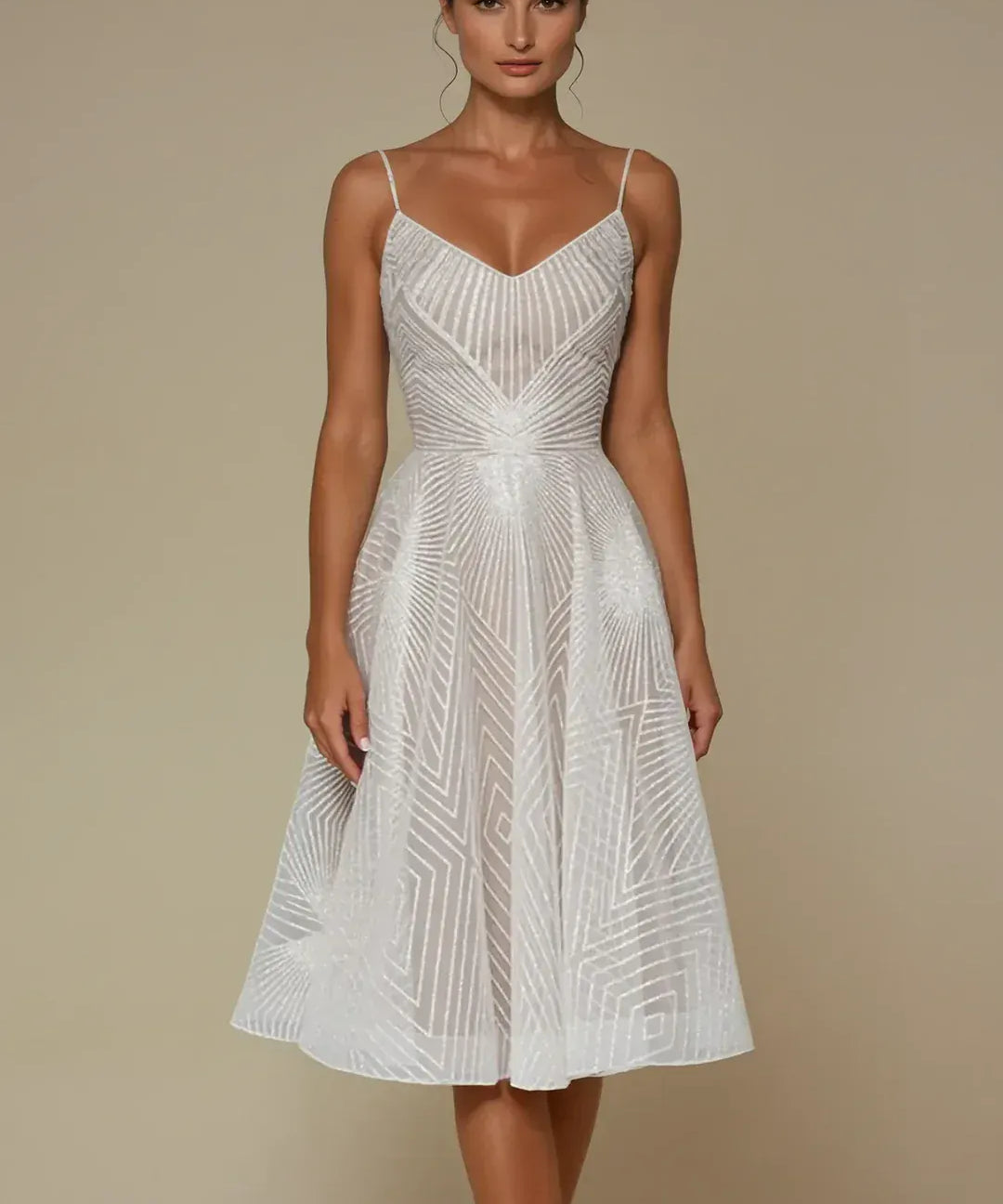 Modinzi Midi dress , maxi dress White Midi / 8 (S) Women’s Evening Dress – Strappy A-Line with Sequin Detail