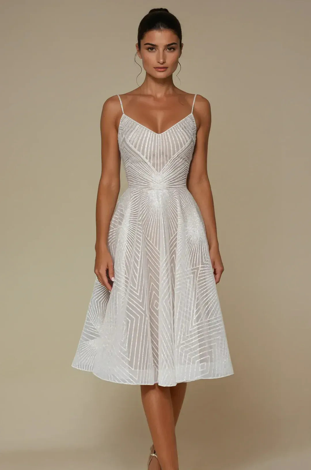 Modinzi Midi dress , maxi dress White Midi / 8 (S) Women’s Evening Dress – Strappy A-Line with Sequin Detail