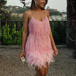 Modinzi Mini Dress Pink / 8 (S) Women's Feather Fringe Sequin Mini Dress