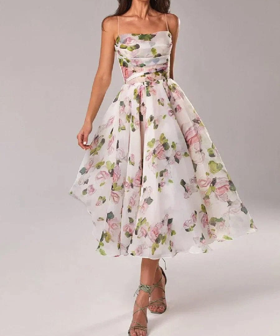 Modinzi Midi dress Apricot / 8 (S) Women’s Fit & Flare Floral Midi Dress – Sleeveless A-Line Sundress