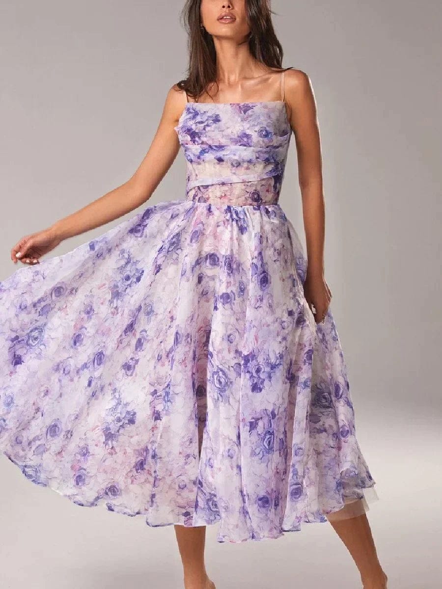Modinzi Midi dress Purple / 8 (S) Women’s Fit & Flare Floral Midi Dress – Sleeveless A-Line Sundress