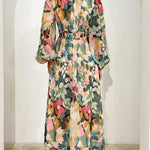 Modinzi Maxi dress Women’s Floral Chiffon Maxi Dress – Elegant V-Neck Flowing Long Dress with Belt