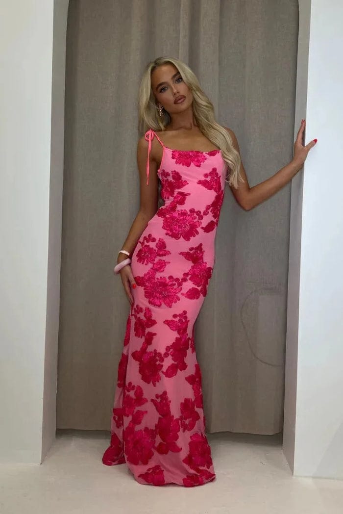 Modinzi Maxi dress Women’s Floral Lace Appliqué Maxi Dress – Spaghetti Strap Evening Gown