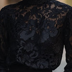 Modinzi tops Women’s Floral Lace High-Neck Blouse – Long Sleeve Sheer Top