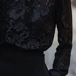 Modinzi tops Women’s Floral Lace High-Neck Blouse – Long Sleeve Sheer Top