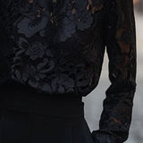 Modinzi tops Women’s Floral Lace High-Neck Blouse – Long Sleeve Sheer Top