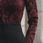 Modinzi tops Women’s Floral Lace High-Neck Blouse – Long Sleeve Sheer Top