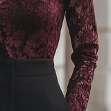 Modinzi tops Women’s Floral Lace High-Neck Blouse – Long Sleeve Sheer Top