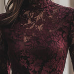 Modinzi tops Women’s Floral Lace High-Neck Blouse – Long Sleeve Sheer Top