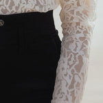 Modinzi tops Women’s Floral Lace High-Neck Blouse – Long Sleeve Sheer Top