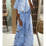 Modinzi Sets light blue / 8 (S) Women’s Floral Lace Two-Piece Set – Cut-Out Shirt & Palazzo Pants