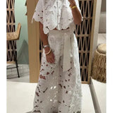 Modinzi Sets white / 8 (S) Women’s Floral Lace Two-Piece Set – Cut-Out Shirt & Palazzo Pants