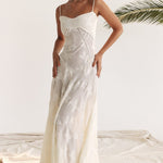 Modinzi Maxi dress white / 8 (S) Women’s Floral Lace-Up Maxi Dress – Sheer Textured Embroidered Gown