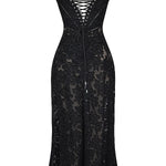 Modinzi Maxi dress Women’s Floral Lace-Up Maxi Dress – Sheer Textured Embroidered Gown