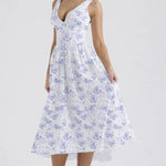 Modinzi Midi dress light blue / 8 (S) Women’s Floral Midi Dress – V-Neckline Corset Style with Pockets