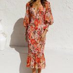 Modinzi Midi dress Floral / 8 (S) Women’s Floral Print Chiffon Midi Dress – Puff Sleeve Smocked Waist Cocktail Dress