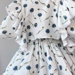 Modinzi Sets Women’s Floral Ruffle Sleeve Two-Piece Set – Button Front Top & High-Waist Shorts