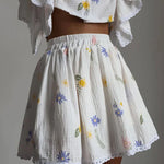 Modinzi Sets Women’s Floral Ruffle Sleeve Two-Piece Set – Button Front Top & High-Waist Shorts