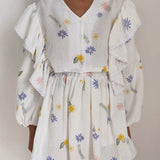 Modinzi Sets Yellow + purple floral / 8 (S) Women’s Floral Ruffle Sleeve Two-Piece Set – Button Front Top & High-Waist Shorts