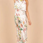 Modinzi Midi dress Women’s Floral Satin Halter Neck Midi Dress – Elegant Sleeveless Cocktail Dress