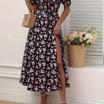 Modinzi Midi dress Women’s Floral Sweetheart Midi Dress – Puff Sleeve Slit Summer Dress