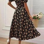 Modinzi Midi dress Women’s Floral Sweetheart Midi Dress – Puff Sleeve Slit Summer Dress