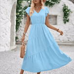 Modinzi Midi dress Blue / 8 (S) Women’s Flutter Sleeve Tiered Midi Dress – Lightweight Summer Casual Dress
