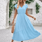 Modinzi Midi dress Blue / 8 (S) Women’s Flutter Sleeve Tiered Midi Dress – Lightweight Summer Casual Dress