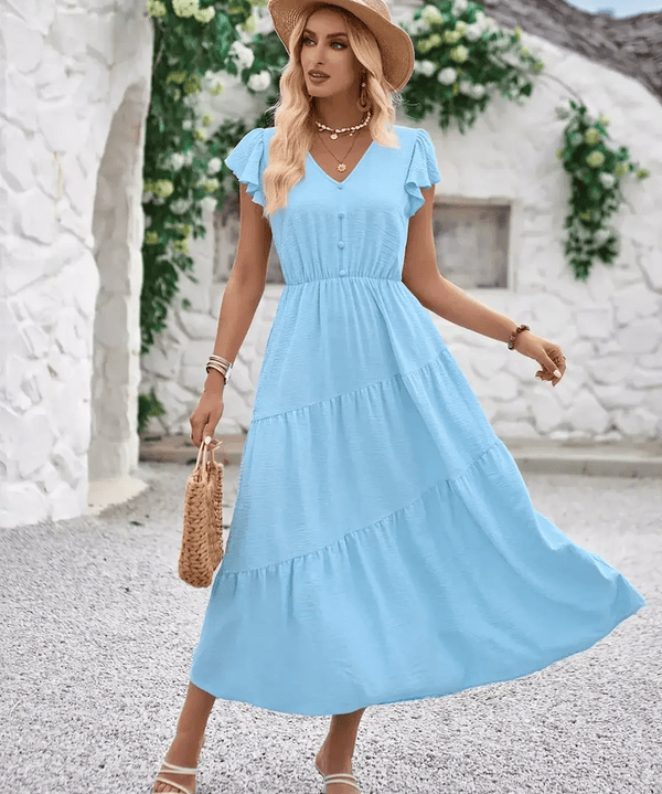Modinzi Midi dress Blue / 8 (S) Women’s Flutter Sleeve Tiered Midi Dress – Lightweight Summer Casual Dress